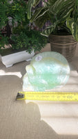 Pistachio calcite skull