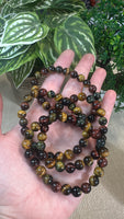 Yellow, red and blue tiger eye bracelets