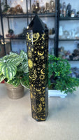 Obsidian Tower with gold etched Carvings