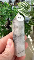 Black tourmaline in Quartz points