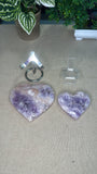 Pink Amethyst and Flower Agate hearts