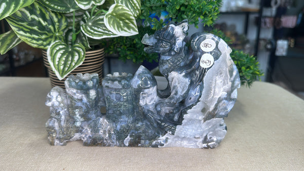 Moss Agate Dragon on Castle