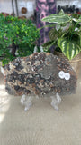Raw Garent on Druzy Quartz and Pyrite Slice