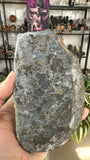 Raw Garent on Druzy Quartz and Pyrite Slice