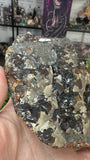 Raw Garent on Druzy Quartz and Pyrite Slice
