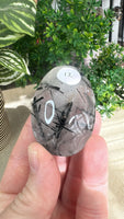 Black tourmaline in Quartz Palm stones