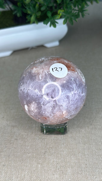 Pink amethyst and flower agate sphere