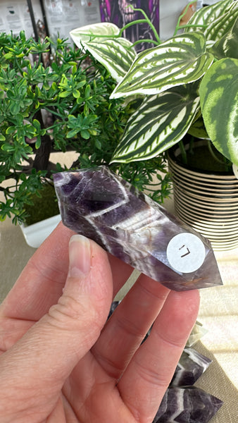 Chevron amethyst double terminated points