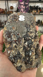 Raw Garent on Druzy Quartz and Pyrite Slice
