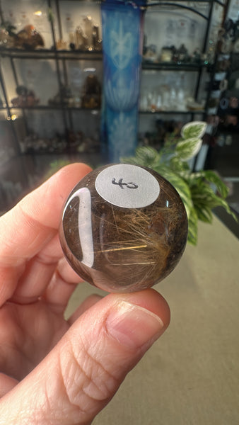 Smokey Quartz Sphere with gold rutile