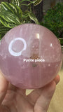 Star Rose Quartz Sphere with Pyrite Piece