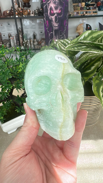 Pistachio calcite skull