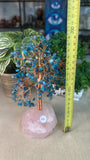 Blue Apatite Money Tree with rose Quartz base