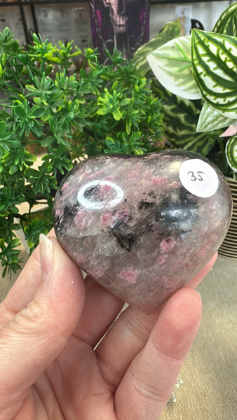 Ice Rhodonite Hearts