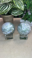 Moss agate spheres