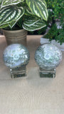 Moss agate spheres