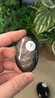 Silver obsidian palm stones