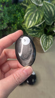 Silver obsidian palm stones