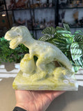 Green Jade T-Rex Carving with Eggs
