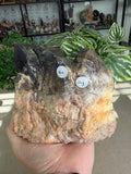 Smokey Quartz Cluster with malachite