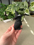 Obsidian Owl Carving with witch hat